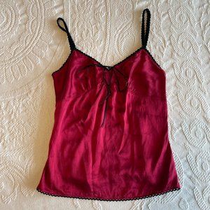 Express Design Studio, ruby red silk cami with black trim, XS